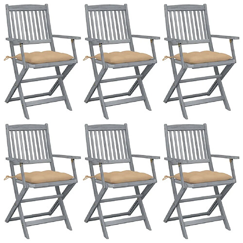 vidaXL Chaises pliables d'extérieur lot de 6 et coussins Bois d'acacia