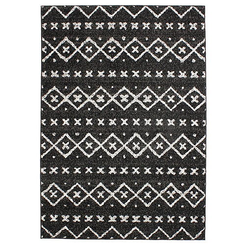 Thedecofactory VENISE - Tapis toucher laineux imprimé motifs ethniques noir 133x190