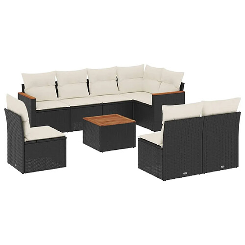 Maison Chic Ensemble Tables et chaises d'extérieur 9 pcs avec coussins,Salon de jardin noir résine tressée -GKD777505