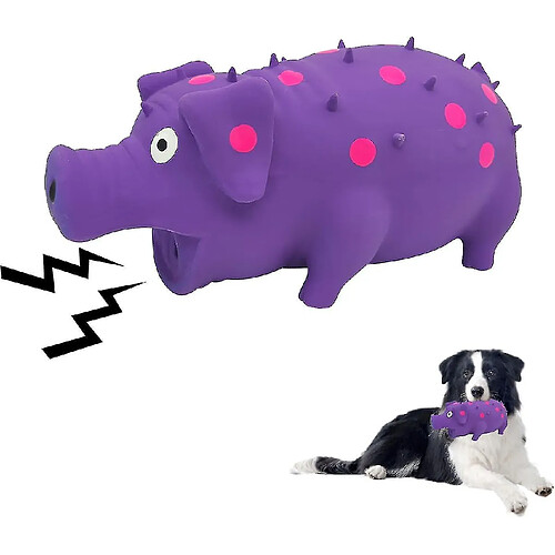 Jouets à mâcher pour chien en latex avec un son de Oinks, un son de grincement, un son de cochon, un jouet durable de 8" (violet).