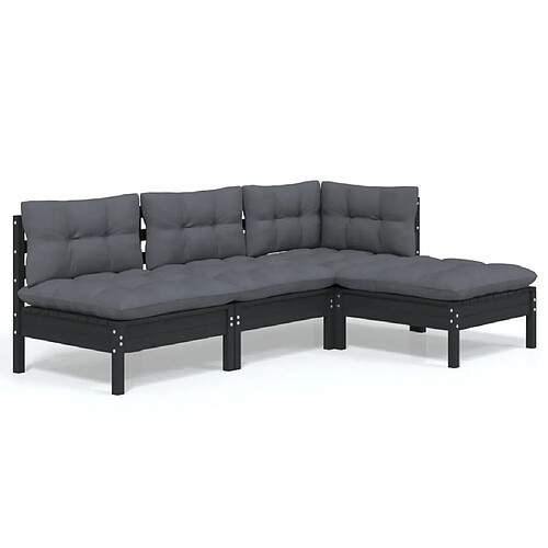 Maison Chic Salon de jardin 4 pcs + coussins - Mobilier/Meubles de jardin - Table et chaises d'extérieur Noir Bois de pin -MN56671