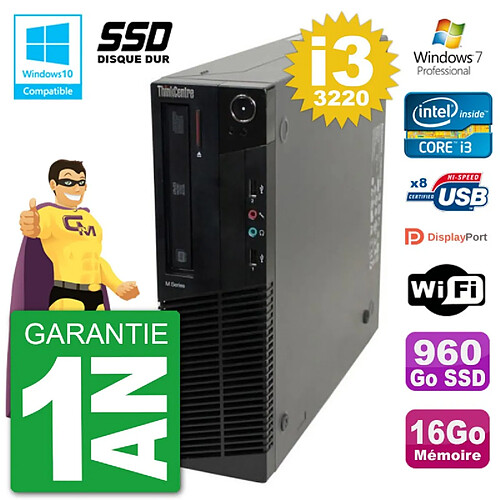 PC Lenovo ThinkCentre M82 SFF i3-3220 RAM 16Go SSD 960Go Graveur DVD Wifi W7 · Occasion