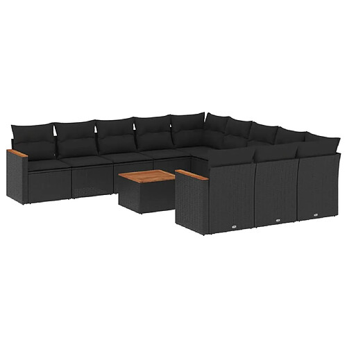 Maison Chic Salon de jardin 12 pcs avec coussins, Ensemble Tables et chaises d'extérieur noir résine tressée -GKD979600