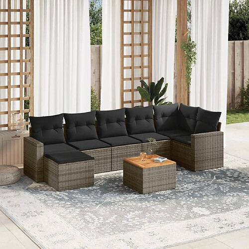 vidaXL Salon de jardin 8 pcs avec coussins gris résine tressée