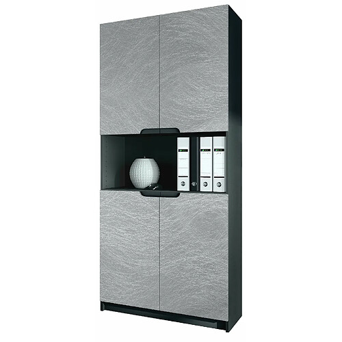 Mpc Armoire De Bureau Noir Mat Et Aspect Métal Rayé(lxhxp) : 82 X 184 X 37