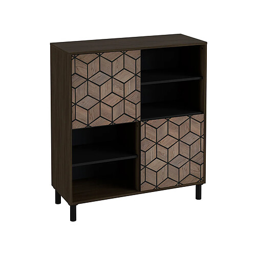 Pegane Buffet en mélamine coloris marron / noir - Longueur 113 x profondeur 40 x hauteur 101 cm