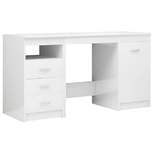 Helloshop26 Bureau table poste de travail meuble d'ordinateur informatique étude brillant 140 x 50 x 76 cm bois d’ingénierie blanc 02_0023548