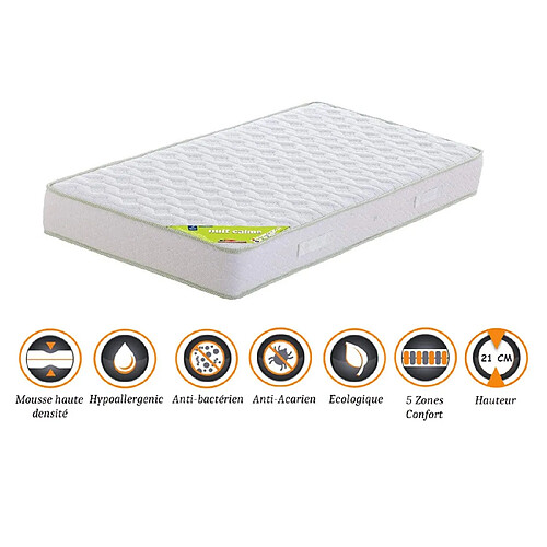 King Of Dreams Lot de 2 Matelas 80x190 x 21 cm + 2 Alèses + 2 Oreillers Visco - Ferme - Aertech+ 35 Kg/m3 HR Haute Densité - Hypoallergénique - 5 Zones de Confort