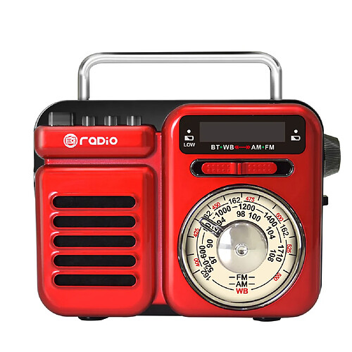 General Mini haut-parleur Bluetooth, bouton en métal avec lanière, radio vintage avec style classique à l'ancienne, haut-parleur portable sans fil, taille mini, volume fort, pour voyage en plein air (rouge)