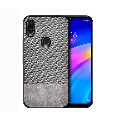 Wewoo Coque Rigide Housse de protection en tissu PU épissage antichoc pour Xiaomi Redmi 7 Gris