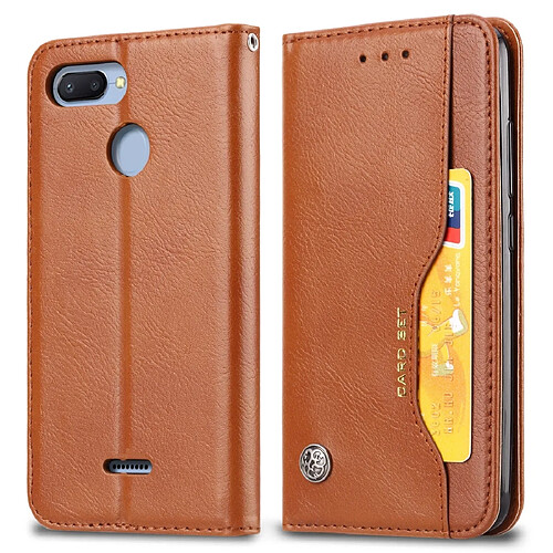 Wewoo Housse Coque Étui en cuir à rabat horizontal avec texture de peau pour Xiaomi Redmi 6 / 6Aavec cadre photo et supportlogements cartes et porte-monnaie Marron