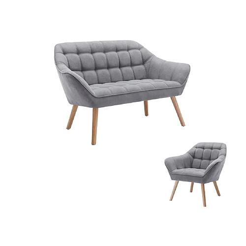 Vente-Unique Canapé 2 places et fauteuil en tissu gris CASERTA