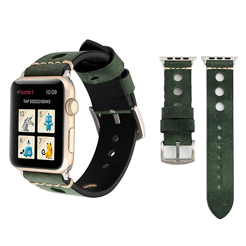 Wewoo Bracelet vert pour Apple Watch Series 3 & 2 & 1 42mm rétro en cuir véritable montre-bracelet