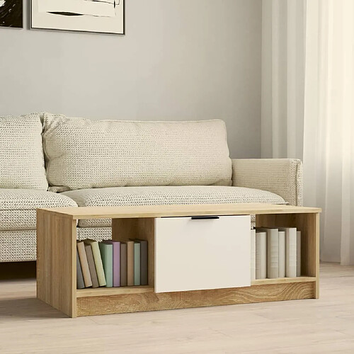 vidaXL Table basse blanc et chêne sonoma 102x50x36cm bois d'ingénierie