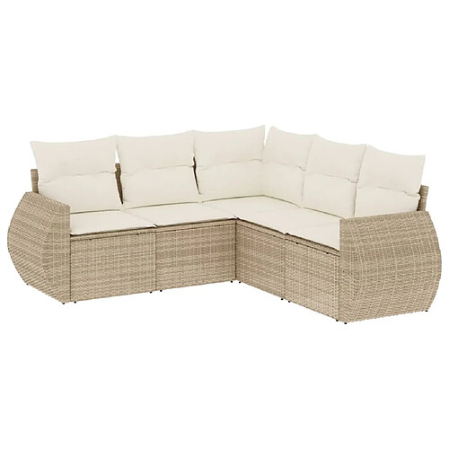 Maison Chic Salon de jardin avec coussins 5 pcs | Ensemble de Table et chaises | Mobilier d'Extérieur beige résine tressée -GKD28793