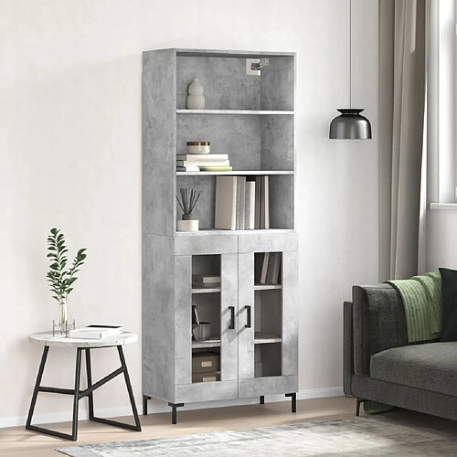 vidaXL Buffet haut Gris béton 69,5x34x180 cm Bois d'ingénierie