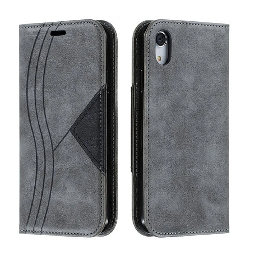 Wewoo Housse Coque Pour iPhone XR Splicing Color Magnetic Hem Étui à rabat horizontal en cuir avec support et fentes cartes Gris