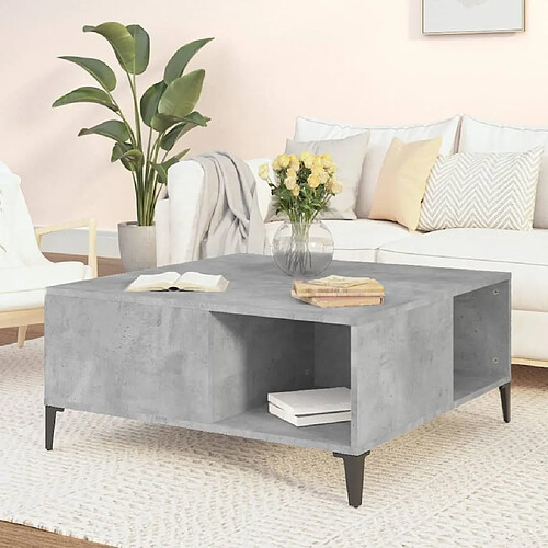 vidaXL Table basse gris béton 80x80x36,5 cm bois d'ingénierie