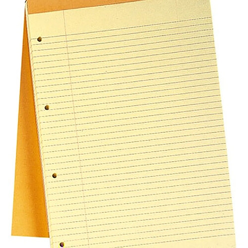 Bloc bureau Rhodia N°119 format A+ 21 x 31,8 cm perforé 4 trous jaune ligné 80 feuilles - Lot de 5