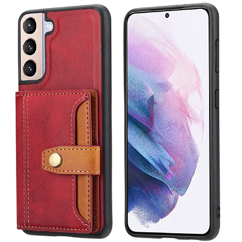 Coque en TPU + PU antichoc avec béquille et porte-carte rouge pour votre Samsung Galaxy S22