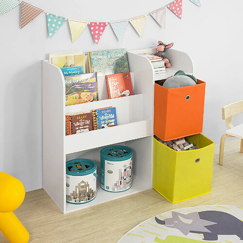 SoBuy KMB37-W Étagère de Rangement pour Livres et Jouets Enfant Bibliothèque avec 2 Paniers