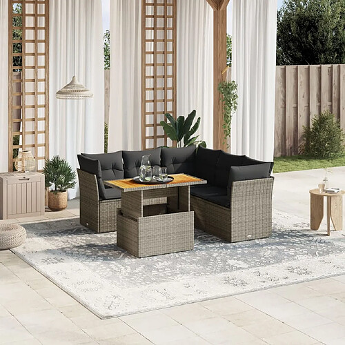 vidaXL Salon de jardin 5 pcs avec coussins gris résine tressée