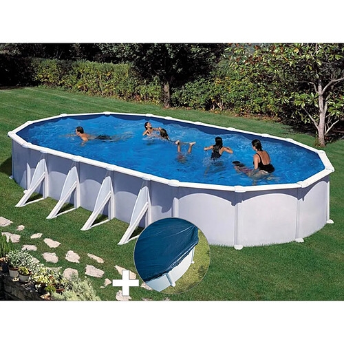 Kit piscine acier blanc Gré Atlantis ovale 10,20 x 5,75 x 1,32 m + Bâche hiver