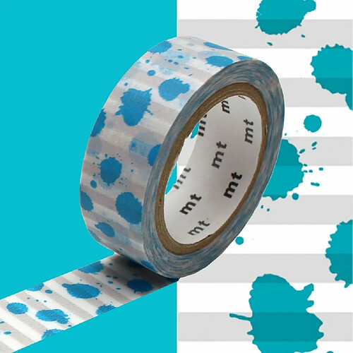 Masking tape motif tâches d'encre bleu - 1,5 cm x 7 m