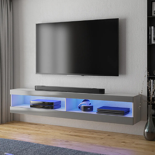 Selsey Meuble tv - VIANSOLA - 140 cm - blanc mat / gris brillant - éclairage LED