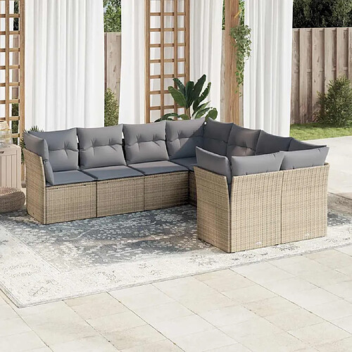 vidaXL Salon de jardin avec coussins 8 pcs beige résine tressée