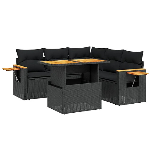 Maison Chic Ensemble Tables et chaises d'extérieur 6pcs avec coussins,Salon de jardin noir résine tressée -GKD411724