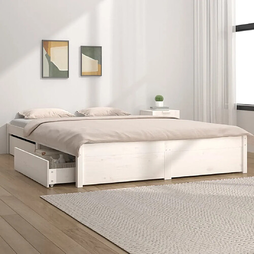 vidaXL Cadre de lit sans matelas avec tiroirs blanc