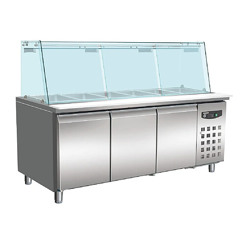 Saladette Réfrigérée avec 3 Portes et Vitrine 5 Bacs GN 1/1 - Combisteel