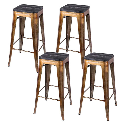 Toilinux Lot de 4 Tabourets de bar vintage Liv - Doré et noir