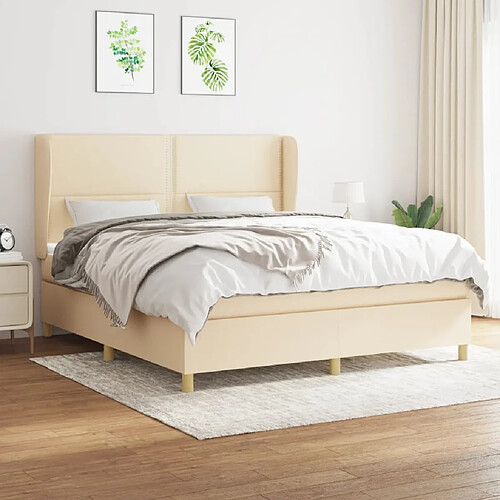 vidaXL Sommier à lattes de lit avec matelas Crème 180x200 cm Tissu