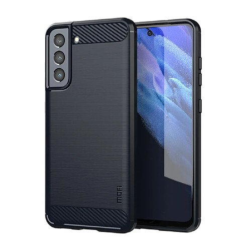 Mofi Coque en TPU Conception en fibre de carbone brossée bien protégée Flexible bleu pour votre Samsung Galaxy S21 FE