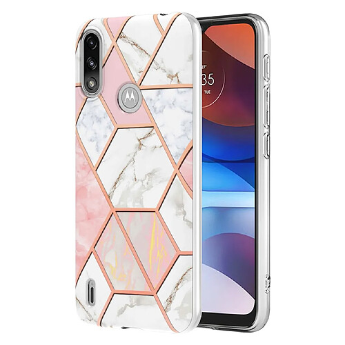 Coque en TPU 2,0 mm, coins renforcés, motif marbre IMD électroplaqué rose/blanc pour votre Motorola Moto E7 Power/Moto E7i Power