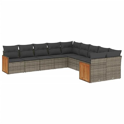 Maison Chic Salon de jardin avec coussins 10 pcs | Ensemble de Table et chaises | Mobilier d'Extérieur gris résine tressée -GKD33430