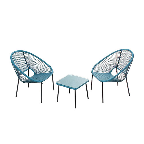 Concept Usine Set de 2 fauteuils + table basse bleu ACAPULCO