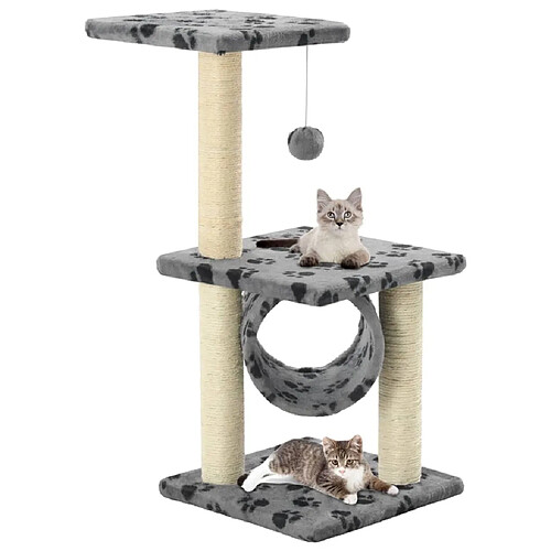 Arbre à chat avec griffoirs,niche pour chat en sisal 65 cm Gris Motif de pattes -MN15892