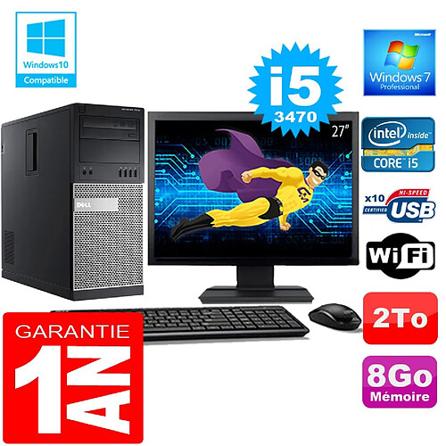 PC Tour DELL 7010 Core I5-3470 Ram 8Go Disque 2 To Wifi W7 Ecran 27" · Occasion