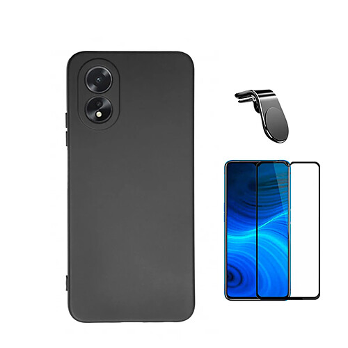 Jeu de films en verre trempé de la couverture 5D + Cas de silicone liquide + SuppOrt Magnétique L Voiture de conduite sécuritaire Phonecare pour Oppo A38 4G - le noir