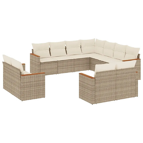 Maison Chic Salon de jardin 11 pcs avec coussins | Ensemble de Table et chaises | Mobilier d'Extérieur beige résine tressée -GKD18068