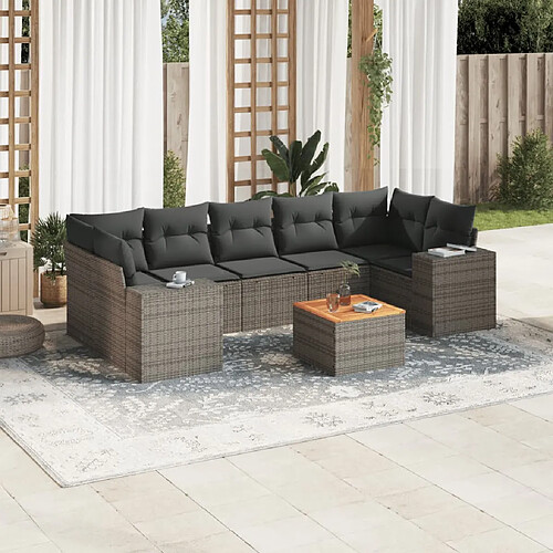 vidaXL Salon de jardin 8 pcs avec coussins gris résine tressée