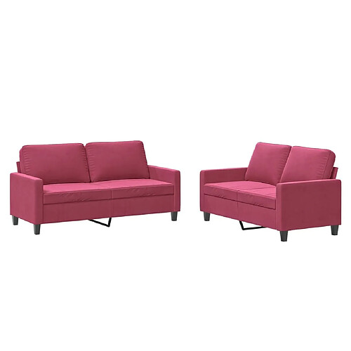 Maison Chic Ensemble de canapés 2 pcs avec coussins, Canapé droit Sofa pour Salon Rouge bordeaux Velours -GKD546370