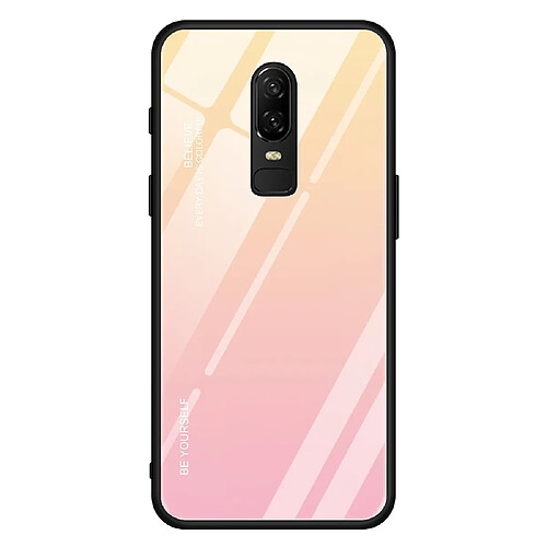 Wewoo Coque Pour OnePlus 6 Gradient Color Glass Case Jaune