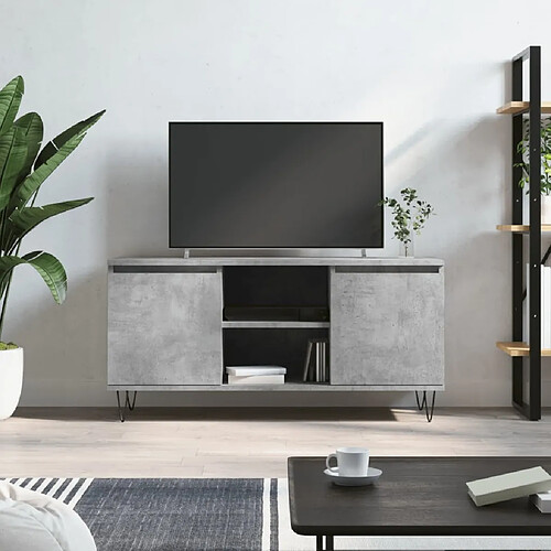 Maison Chic Meuble TV scandinave - Banc TV pour salon gris béton 104x35x50 cm bois d'ingénierie -MN94495