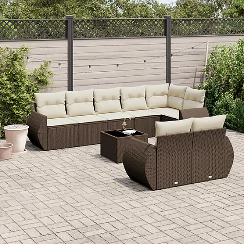 vidaXL Salon de jardin avec coussins 9 pcs marron résine tressée