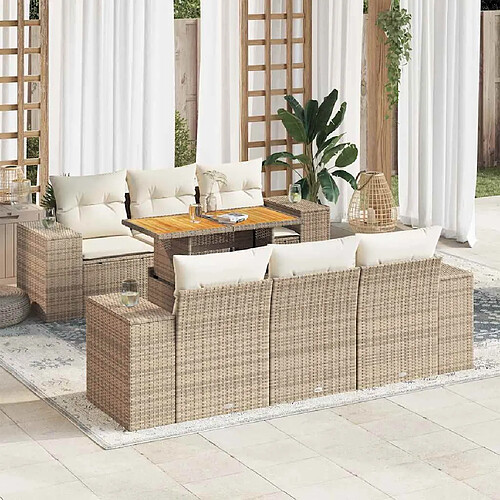 vidaXL Salon de jardin avec coussins 7 pcs beige résine tressée