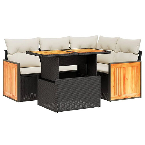 Maison Chic Ensemble de 5 Tables et chaises d'extérieur avec coussins,Salon de jardin noir résine tressée -GKD587174